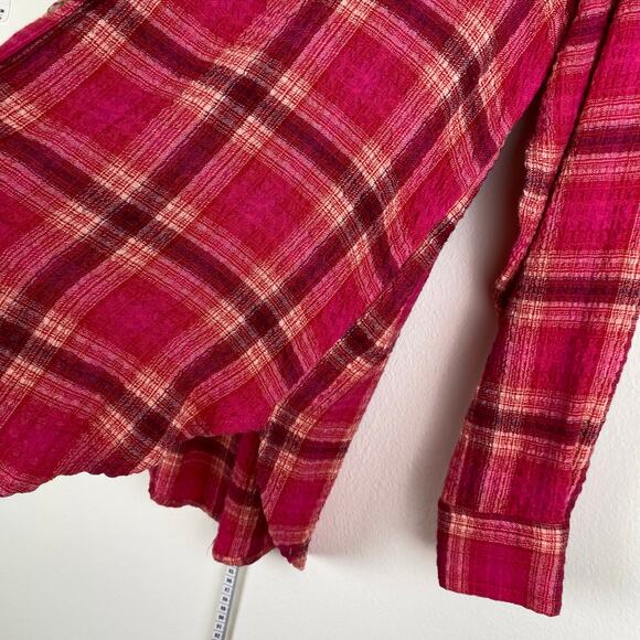 Pilcro Seamed Buttondown Size XS Pink Burgundy Plaid Tunic Top Blouse 70s Casual - Picture 7 of 13
